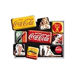 Nostalgic-Art Retro Kühlschrank-Magnete, 9 Stück, Coca-Cola – Yellow Mix – Geschenk-Idee für Coke-Fans, Magnetset für Magnettafel, Vintage Design