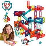 Magnetische Bausteine für Kinder, OKKIDY 125Pcs STEM Magnet Spielzeug 3 4 5 6 Jahre 3D Lernspielzeug Magnetic Bauklötze Set Konstruktion Blöcke Geschenk für 3-12 Jungen und Mädchen