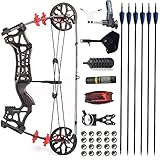 SHARROW 30-60Lbs Compoundbogen Set Erwachsene Bogenschießen Katapult Stahlball Dual-Use Compoundbogen 6061 Aluminiumlegierung CNC Jagdbogen Angeln Bogen und Pfeil Set für Jagd Angeln (Typ D, Links)