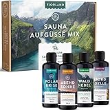 FJORLAND Saunaaufguss Set BIO - verschiedene Saunadüfte 4 x 100 ml - Premium Saunaaufgüsse als Sauna Aufguss Geschenkset - Saunaduft Aufgussmittel Zubehör