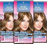 POLY COLOR Tönungs-Wäsche 22 Dunkelblond Stufe 2 (3 x 105 ml), Tönungs-Creme für eine schonende Coloration dank pH-neutraler Formel, mit pflegendem Glanz-Conditioner