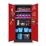 Werkzeugschrank TC01A Werkstattschrank Garagenschrank Universalschrank Lagerschrank Pulverbeschichtet Flügeltüren Stahlblech 185 cm x 92 cm x 50 cm (anthrazit/rot)