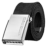 VINTAGE BASICS Unisex Stoffgürtel 130cm lang - 3,8cm breit - Herren und Damen Gürtel - Stufenlos verstellbarer Canvas Belt - Metallschnalle Schwarz