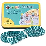 GLÜCKSWOLKE Gummitwist + Anleitung (Buch) mit 25 Spiele I Hüpfgummi für Kinder Sport I Hüpfspiele - Gummi Twist I Outdoor Gartenspiele I Spielzeug für draußen I Geschenke für Junge & Mädchen – NEU