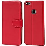 P10 Lite Hülle, Verco Handyhülle für Huawei P10 Lite Tasche PU Leder Flip Case Brieftasche - Rot