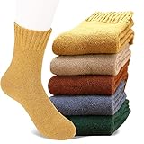 Josnown Thermosocken Damen, 5 Paar Warme Wintersocken Dicke Stricksocken Wollsocken für Frauen Tägliche Abnutzung, Schöne Farbe, Gr.35-41