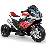 COSTWAY 6V BMW Elektro Motorrad mit Musik und Scheinwerfer, Dreirad Kindermotorrad bis 3km/h, Elektromotorrad mit 2 Stützrädern, geeignet für Kinder ab 3 Jahre alt (Rot)