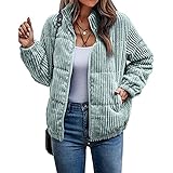 Yokbeer Damen Winter Vintage Jacke Plüsch Gefütterte Cordjacke Freizeit Warme Oberteile Lässige Langarm Taschen Outwear Kurzer Parka Mantel (Color : Green, Size : L)