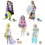 Barbie HHC58 - Extra-Set mit 5 Puppen, mit exklusiver Barbie Extra-Puppe, 70 modischen Teilen und Accessoires, 5 Tieren, extra langem Haar und beweglichen Gelenken, ab 3 Jahren