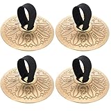 Vaguelly 4 Stücke Fingerzimbeln, Kupfer Mini Handbecken Bauchtanz Finger Cymbal mit elastischen Band, graviertem Lotus, Finger Becken Orff Musik Instrument für Kinder, Erwachsene