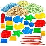 Playtastic Magic Sand: 4er-Set kinetischer Sand, je 300 g, bunt, mit Sand-Formen und Werkzeug (Kinetischer Zaubersand)