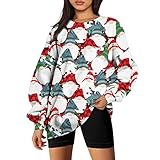 Damenblusen Langarm Bunt Sweatjacke Jungen Damen Damen Herbst Winter Weihnachten Print Loose Top Hoodless Pullover Sweatshirt Sweatshirt mit Tasche Gestalten