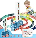 Yizemay Domino Zug Spielzeug Set, Automatisches Domino-Verlegen mit 120pcs Domino-Blöcke Zug mit Licht und Ton Kinder Elektrostapel Pädagogisches Spielzeug-Geschenk für Jungen und Mädchen (120PCS)