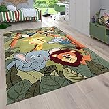 Paco Home Kinderzimmer Kinderteppich für Jungen mit Tier u. Dschungel Motiven Kurzflor, Grösse:80x150 cm, Farbe:Grün