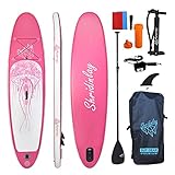 Aufblasbares Stand Up Paddle Board - SUP Board Set Stand Up Paddling Board, Premium SUP Paddelbrett Kit mit 3-TLG verstellbares Alu-Paddel,Hand pumpe für Jugendliche and Adult (320×76×15cm, Pink)