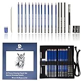 Zeichenstifte und Skizzen-Set Professionelles 20-teiliges Zeichen- und Skizzierstift-Set mit tragbarer Tasche Skizzierstifte Zeichenkunst Werkzeug-Kit (Blau)