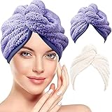 Mikrofaser Haarturban, 2 Stück Turban Handtuch Super Absorbieren Haartücher Duschtücher Schnell Trocknender Haar Tuch für Lockenköpfe und Lange Haare