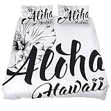 Eslifey Aloha Hawaii-Schriftzug und Hibiskus, leichtes Bettwäsche-Set, Bettbezug, Bettbezug mit Reißverschluss für Schlafzimmer