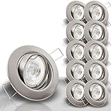 LIMITIERTE AKTION Decken Einbauleuchten DECORA extra flach 35 mm 230V 10er Set inkl. LED 5,0W = 50W Neutralweiß 400 Lumen schwenkbar EDELSTAHL OPTIK gebürstet Spot Leuchtmittel austauschbar