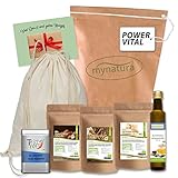 Mynatura Bio Power Vital Set I Bio Schwarzkümmelöl + Tasty Pott goldene Milch Mischung + Hericium Pulver + Cordyceps Pulver + Reishi Pulver + Gymbag + Karte I Nahrungsergänzung