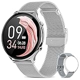 BANLVS Smartwatch Damen, 1,28 Zoll Fitness Tracker Armbanduhr Pulsuhr Schlafmonitor Blutsauerstoff, Sportuhr IP68 Wasserdicht Schrittzähler Uhr mit 24 Sportmodi Smart Watch für Android IOS Silber