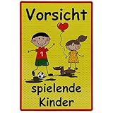 UvV Warnschild XXL Vorsicht spielende Kinder 60 x 45cm reflektierend - hochwertiges Alu-Dibond Schild - Bedruckt mit reflektierender Folie - Gute Sichtbarkeit auch bei Dunkelheit (gelb-XXL)