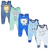 MEA BABY Unisex Baby Strampler mit Aufdruck aus 100% Baumwolle im 5er Pack. Baby Strampler für Mädchen Baby Strampler für Jungen (56, Jungen 3)