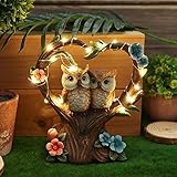 Gartendeko Figuren Solar Rost Garten Deko für Garten, Gartenfiguren Solar beleuchtete Liebes-Herz-Vogel-Skulptur-Ornamente für Außen, Harzskulptur Tierstatuen Figuren mit Solarlicht (B)