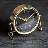 ZEYA Moderne Tischuhr Gold schwarz Metall, analoge Standuhr Ø 15 cm, Uhr zum Hinstellen als attraktive Home Deko Wohnzimmer, Geschenk zu Weihnachten