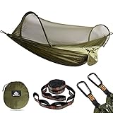 NatureFun Ultra-Leichte Reise Camping Hängematte Moskitonetz | 300kg Tragfähigkeit Atmungsaktiv Fallschirm Nylon 2 x Premium Karabiner, 2 x Nylon Schlingen Inklusive(Neues Insektennetz (Armee-grün))