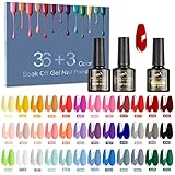 NAILABY UV Nagellack Set, 39 Stück Soak Off Gel Nagellack mit Unterlack & Glänzender Überlack & Matte Überlack, Shellac Nagellack Farben Gel Nail Polish für Nagel Design