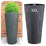 Blumenkübel Blumentopf Rund Slim Hoch 3D Effekt Dekorativ mit Herausnehmbaren Einsatz Größe XXL Anthrazit, DxH: 40x79 cm