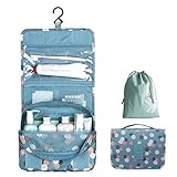 OrgaWise Kulturbeutel zum Aufhängen Kulturtasche Frauen Damen Waschtasche Unisex Kosmetiktasche Reise-Tasche mit Haken für wasserdichte Toiletry Bag, Blau-Daisy