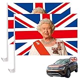 Umifica 2 Pcs Union Jack Autoflaggen,2 x Polyester-Autofensterflagge zur Trauer um den Tod der Königin von England | Queen Elizabeth Flag 70th Anniversary Autofensterflagge mit Stange, Gedenkflagge