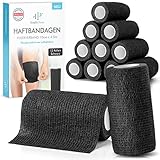 Selbstklebender Verband - 12 Bandagen Rollen (10cm x 4,5m) - Original Health Press Pflaster Rolle Verbandsmaterial - Elastische Bandage - Haftbandage selbstklebend (Schwarz, 12 Rollen)