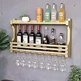 Wandmontiertes Weinregal, Champagnerglas-Aufbewahrungseinheit, 8 Flaschenregal und Glashalter, schwimmendes Präsentationsregal, Flaschenhalter für Küche, Bar, Esszimmer, 80 cm