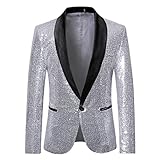 Pailletten Sakko Herren Slim-Fit Glitzer Anzugjacke Party Revers Blazer Freizeit Anzug Jacket Smoking Sakko Blazer Jugend Slim Fit Anzugjacke Männer Modern Business Jackett Hohe Qualität Sakko Blazer