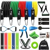 AILUKI Widerstandsbänder Set 23 Pcs Trainingsbänder 5 Stapelbare Übungsbänder 5 Widerstandsschlaufenbänder Springseil Abbildung 8 Fitnessbänder Türanker Griffe Stirnband Kühltuch für Männer Frauen