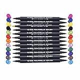 MOOKEENONE 17 cm Fineliner-Spitzen-Set, Zeichnen, 12 Farben, STA Dual Brush auf Wasserbasis