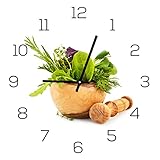 Wanduhr aus Glas 30x30cm Uhr als Glasbild Küche Kräuter Gewürze Kochen Deko