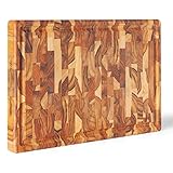 Erreke Schneidebrett Natur-Teakholz End Grain Dicke 3.2 cm, für die Küche oder den Grill, zum Servieren von Fleisch, Käse und Brot Hackbretter 44x29x3.2 cm (Saftrille)