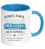 Joymaking Tasse mit Spruch - Bonus Papa - Kaffeetasse lustig Vatertagsgeschenk/Geschenkidee Geburtstag für Papa/Stiefvater Geschenk, Spülmaschinenfest Tasse, 11oz Blau