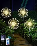 Yowin 4 Stück Solarstecker Gartenleuchten 120 LED Solarleuchten Feuerwerk, 8 Beleuchtungsmodi Gartenstecker Pusteblume Solarlampen mit Fernbedienung für Außen Garten Balkon Wege Rasen Deko (Warmweiß)