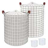 Generic Wäschekorb, 2Pack 62L Faltbarer Runder Wäschesammler mit PU-Ledergriffen & Kordelzug, Wasserdicht Wäschekörbe mit 2 Wäschesäcke für Wäsche Spielzeug Badzimmer