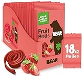 BEAR Yoyo Fruchtrollen - Zutaten aus 100% Früchten und Gemüse - Vegan - Glutenfrei - Süßigkeiten ohne Zuckerzusatz - Schonend Gebacken - mit Sammelkarten - Erdbeere - 18 x 20G