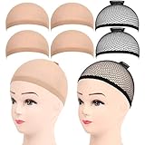 6 Stück Haarnetz Nylon Wig Cap Perücke Kappen, FANDAMEI Perückenkappe Set Perückennetz Unterziehhaube Dehnbare Elastische Atmungsaktive 4 Nackt Beige Perückenkappen + 2 Schwarze Haarnetz