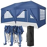 TOOLUCK 3x6 Pavillon Faltpavillon Wasserdicht Popup Pavillon UV-Schutz Gartenpavillon mit 6 Seitenteilen, Blau