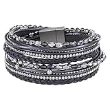 StarAppeal Armband Wickelarmband mit Perlen, Strass, Ketten und Flechtelement, Magnetverschluss Silber Matt, Damen Armband (Grau)