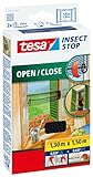 tesa Insect Stop COMFORT Open / Close Fliegengitter Fenster zum Öffnen und Schließen - Insektenschutz Rollo selbstklebend - Anthrazit, 130 cm x 150 cm