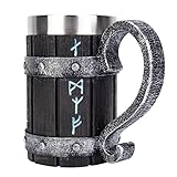 Nordic Viking Rune Biergläser Krug Edelstahl Holz Harz 3D Norse Dekor Kaffee Cool Gothic Beer Tankard Stein Cup Mugs